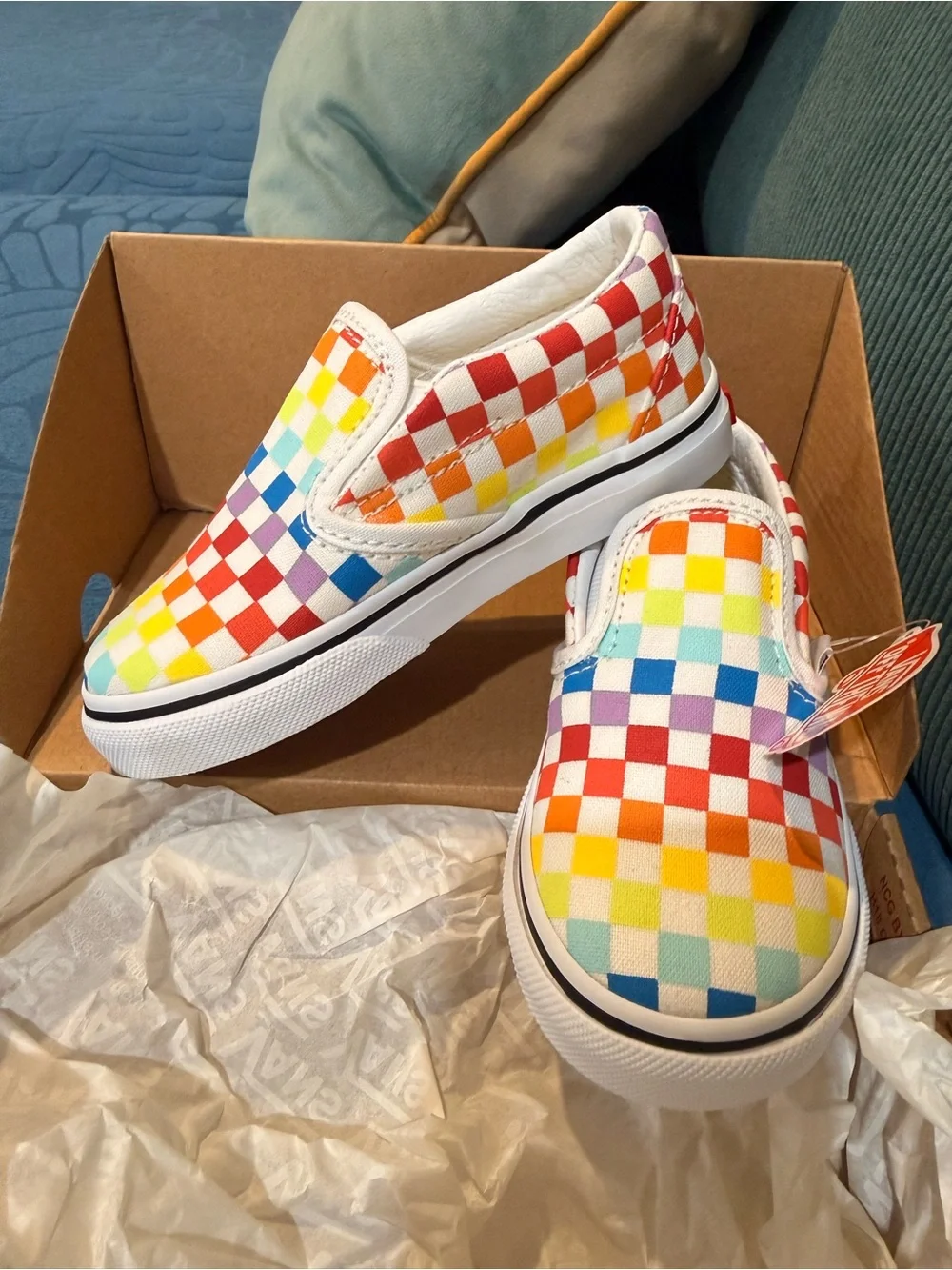 Vans Toddler Rainbow Checkerboard Slip-On Sneakers